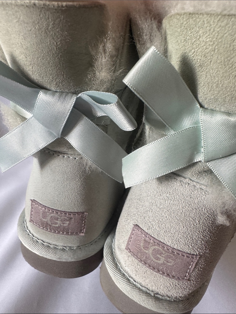 UGG Short Shearling-Lined Suede Ankle Boots in Pale Green